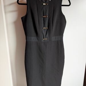 Ann Taylor Elegant Black Mini Dress with Gold Details